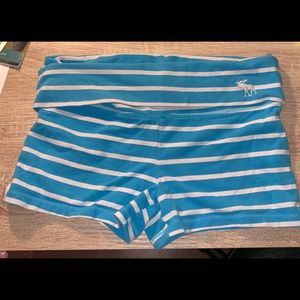 Abercrombie blue and white fold over yoga shorts.